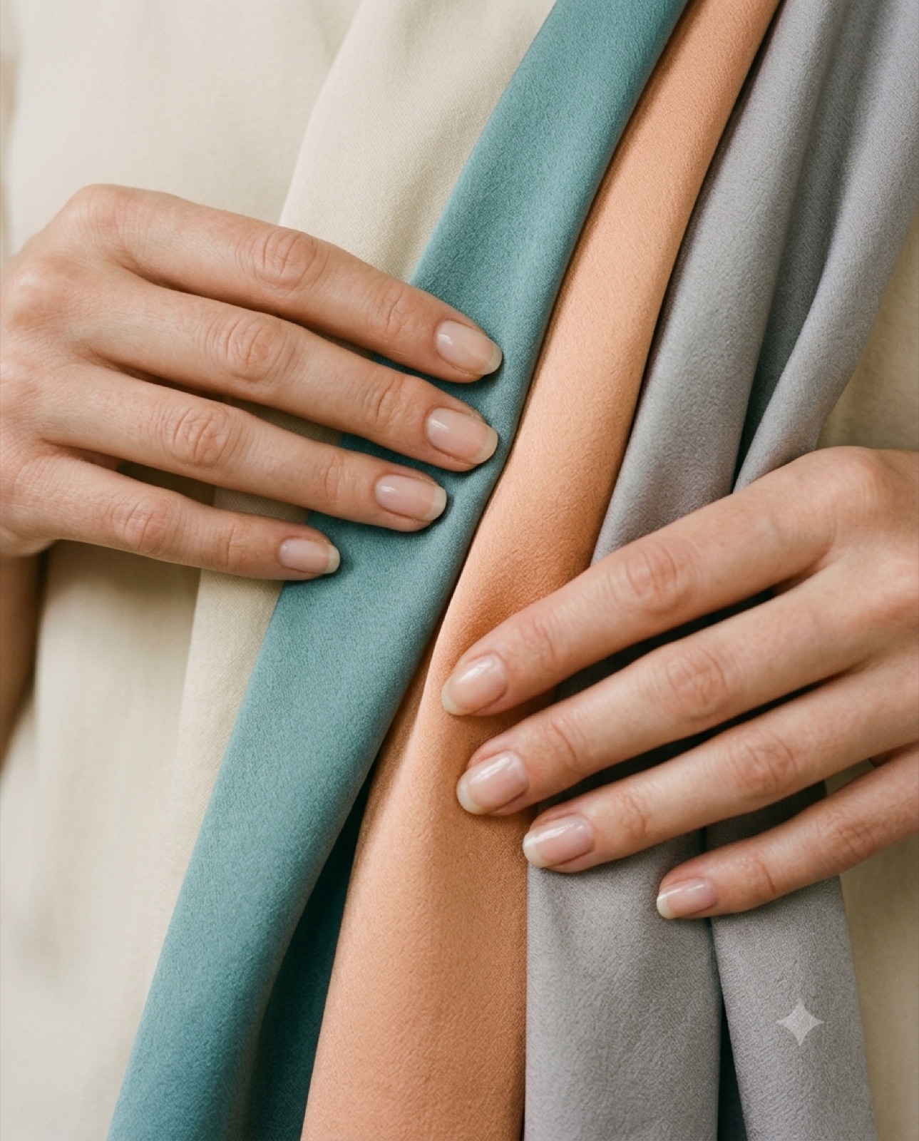 Hands holding colour drapes