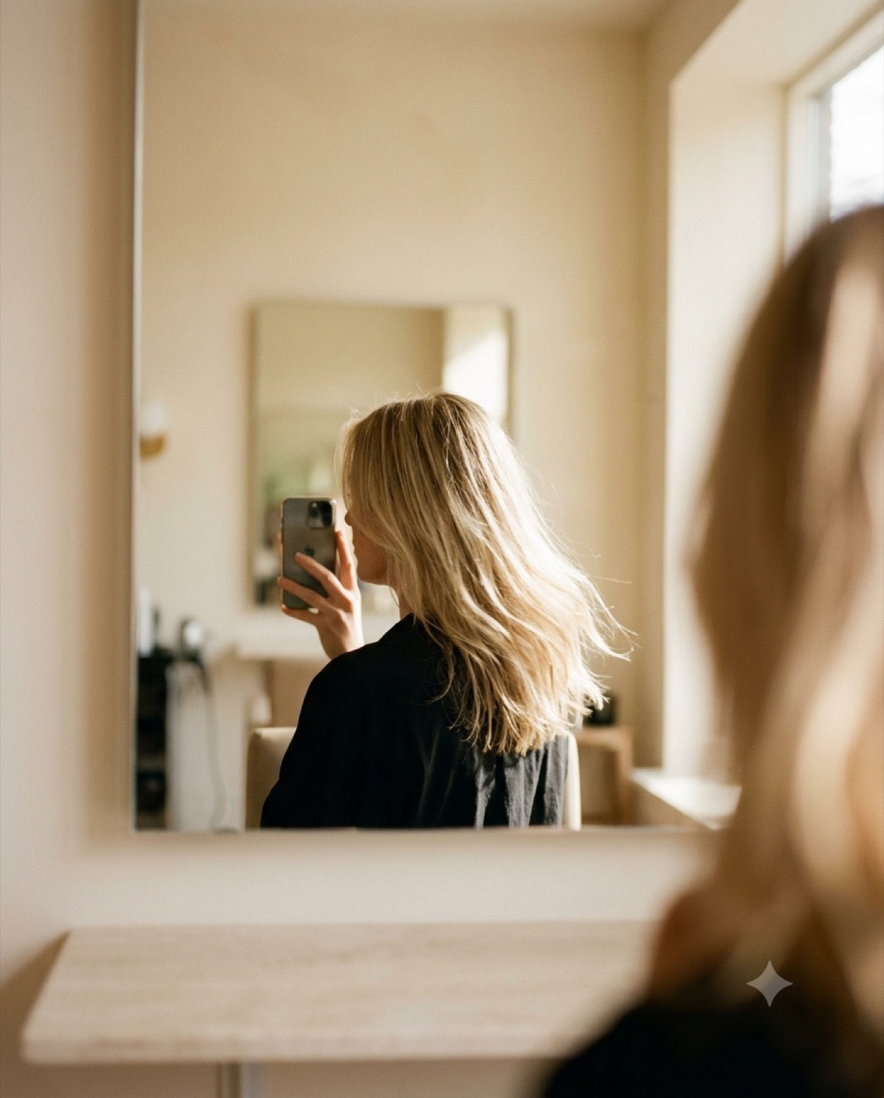 blonde, mirror selfie